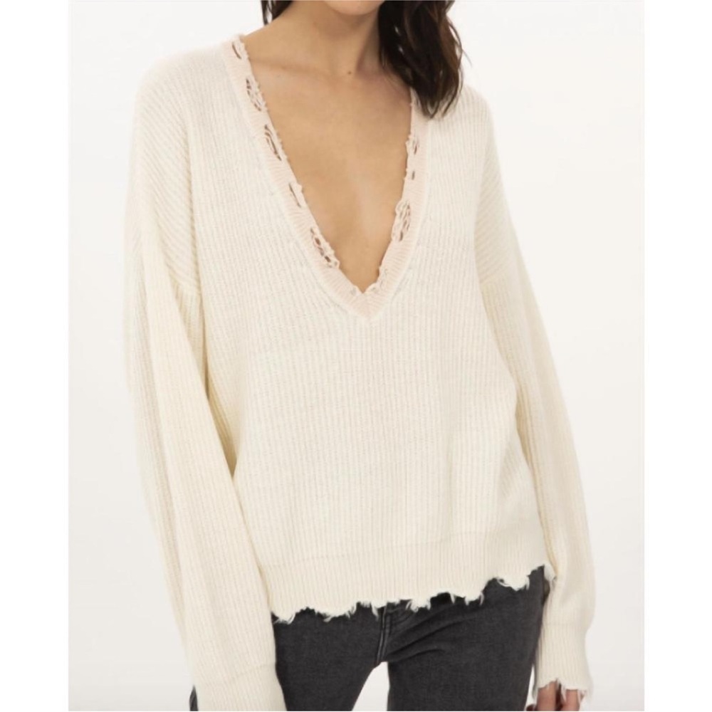 IRO shore‎ sweater distressed frayed edges in ecru size XS Feminine Grunge